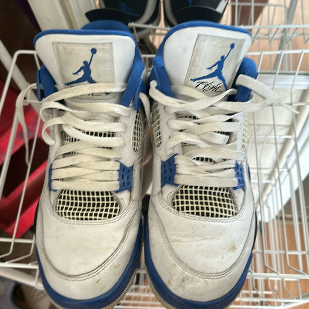 Blue and white Nikes air jordans